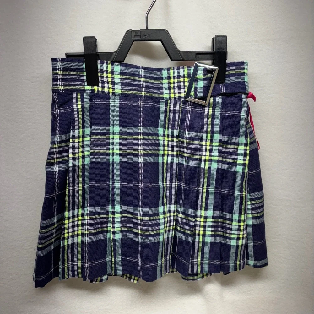 Justice Plaid Pleated Skirt Built-In Shorts Kids L 12 14 Girls Navy Green Yellow